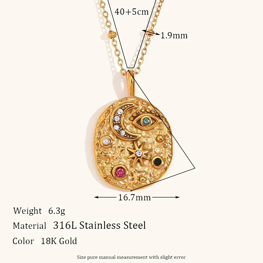 Star & Moon Pendant Necklace | Stainless Steel