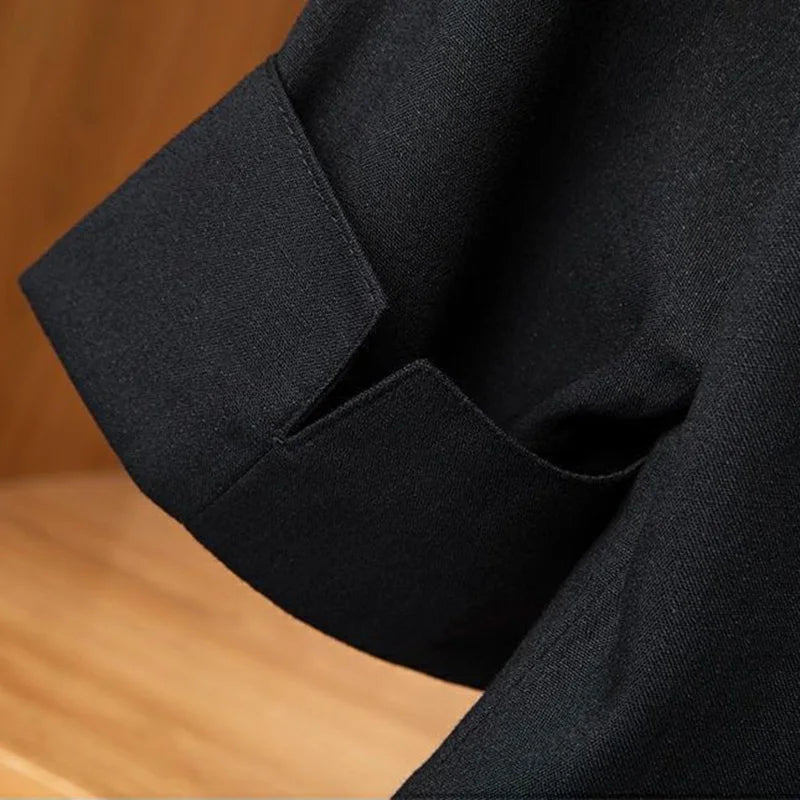 Black Solid Casual Turn-Down Collar Single Button Short Sleeve Women's Jacket Korean Fashion Suit Blazer Short Jackets Coat 2026