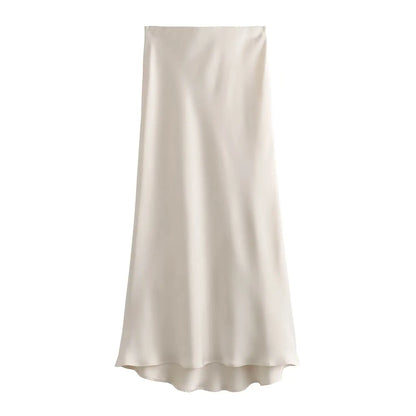 2026 New Women's European And American Style Fashion Silk Satin Texture High Waist Skirt Street Style Elegant Mid-length Skirt