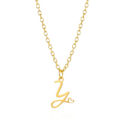 26 Initial Letters Heart Pendant Stainless Steel Necklace for Women Gold Color A-Z Alphabet Choker Chain Birthday Jewelry Gift