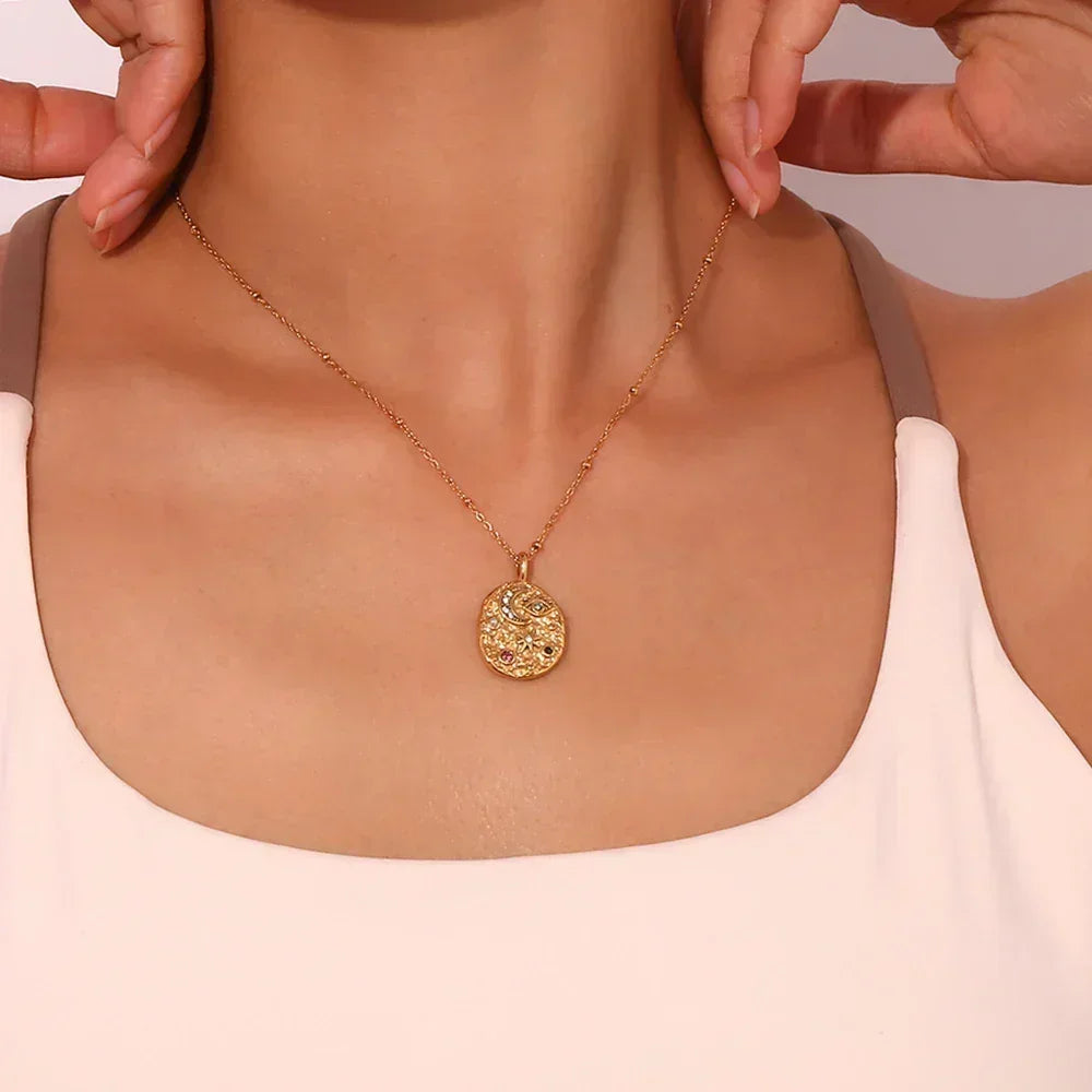 Star & Moon Pendant Necklace | Stainless Steel