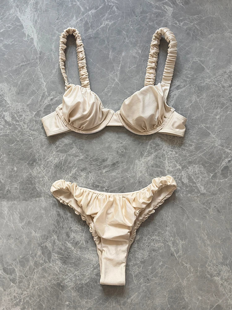 2026 New Sexy Low Waist Bikini Set Push Up Swimwear Women Solid White Swimsuit Brazilian Beachwear Bathing Suit biquini Female