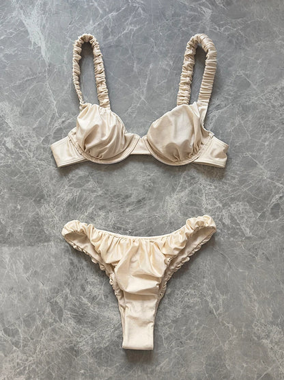 2026 New Sexy Low Waist Bikini Set Push Up Swimwear Women Solid White Swimsuit Brazilian Beachwear Bathing Suit biquini Female