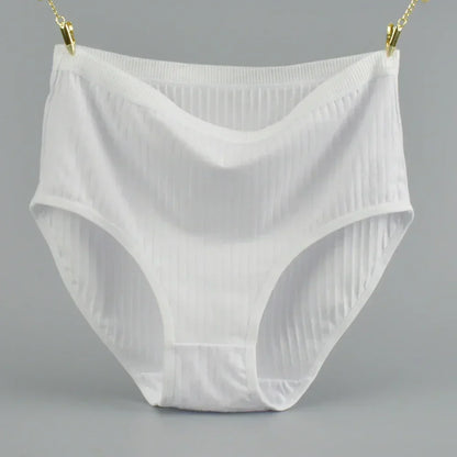 1pc Women's Cotton High Waist Panties – Vertical Stripe Plus Size Underwear Breathable Solid Lingerie Shorts Simple Lady Briefs
