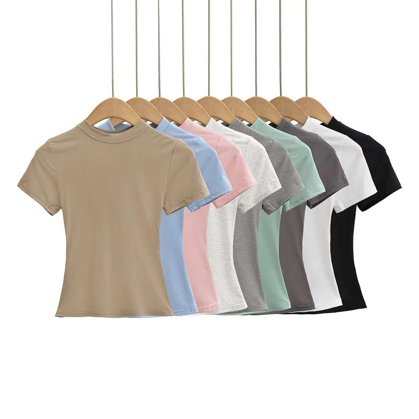 Slim Fit Solid Color Women's Casual T-shirt Short Sleeve Fashion Trend Y2K Top High Quality 2026 New Arrival