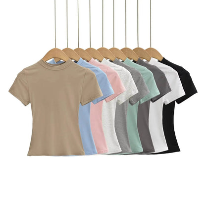 Slim Fit Solid Color Women's Casual T-shirt Short Sleeve Fashion Trend Y2K Top High Quality 2026 New Arrival