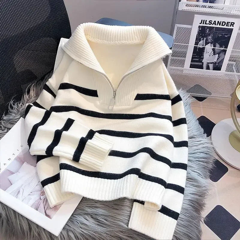 Sweater pullover women Spring and Autumn underwear 2026 New zipper stripe underlay short style popular premium sweater female