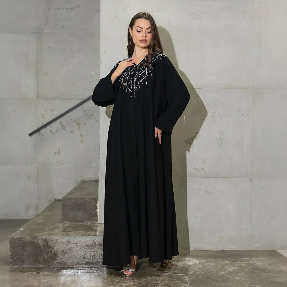 Customized Luxury Abaya Diamonds Muslim Elegant Women Dresses Caftan Moroccan Dubai Kaftan Gown Evening Party Eid Mubarak Jalabi