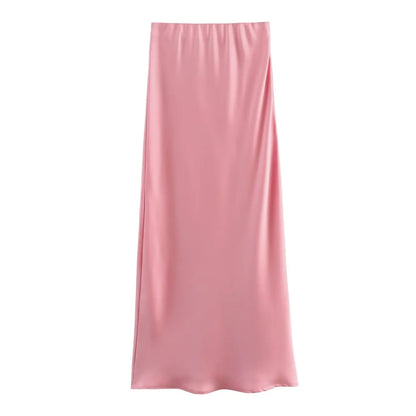 2026 New Women's European And American Style Fashion Silk Satin Texture High Waist Skirt Street Style Elegant Mid-length Skirt