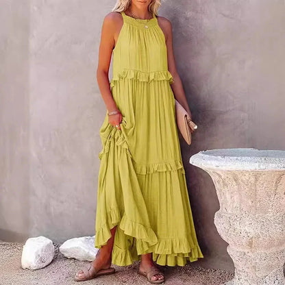 Elegant Apricot Ruffle Maxi Dress