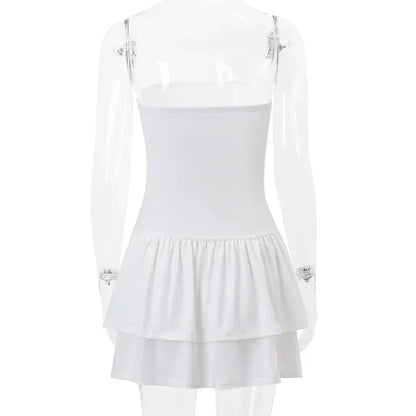 WhereMery Korean Sexy Mini Dress Y2K Sleeveless Bow Lace Playful Summer Tank Dresses Nightclub Party Playful Evening Dresses