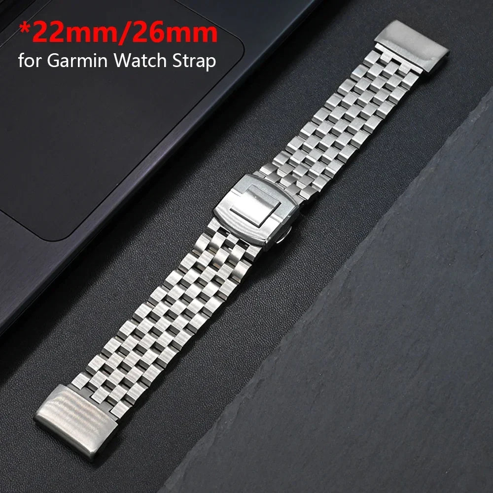 Garmin QuickFit 22/26mm Five-Link Steel Bracelet with Butterfly Clasp