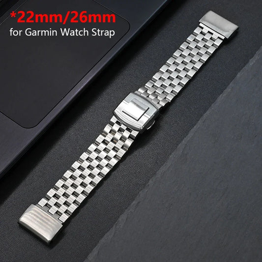 Garmin QuickFit 22/26mm Five-Link Steel Bracelet with Butterfly Clasp