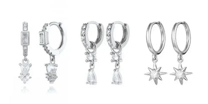 925 Sterling Silver Ear Needle Fashion Hoop Earrings White Crystal Luxury Women's Silver Earrings Wedding Women's Jewelry Gift