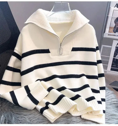 Sweater pullover women Spring and Autumn underwear 2026 New zipper stripe underlay short style popular premium sweater female