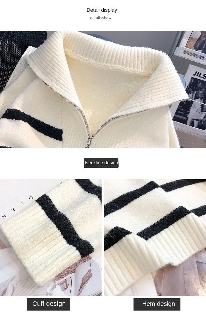 Sweater pullover women Spring and Autumn underwear 2026 New zipper stripe underlay short style popular premium sweater female
