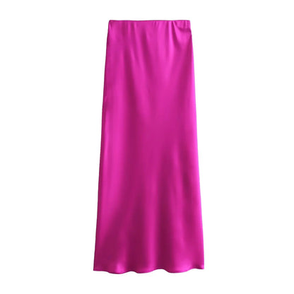 2026 New Women's European And American Style Fashion Silk Satin Texture High Waist Skirt Street Style Elegant Mid-length Skirt