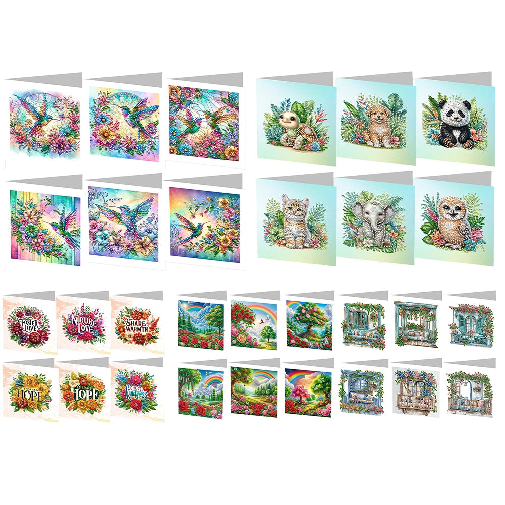 6Pcs DIY Diamond Painting Animal Flower Greeting Card Rinestone Embroidery Arts Craft Cards Kit Birthday Gift for Friend Gift