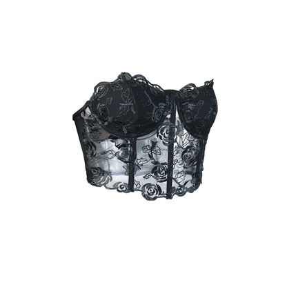 Phantasy Sexy Lace See through Crop Top Women Fashion Floral Embroidery Black Tank Top Night club Dress up 2026 Summer Outfit