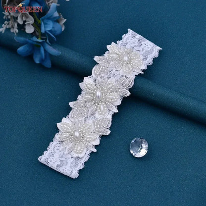 TOPQUEEN ST40 Sexy Lace Flower Thigh Ring Crystal Beaded Pearls Wedding Garter Belt  Bridal Cosplay Fashion Stocking Ring