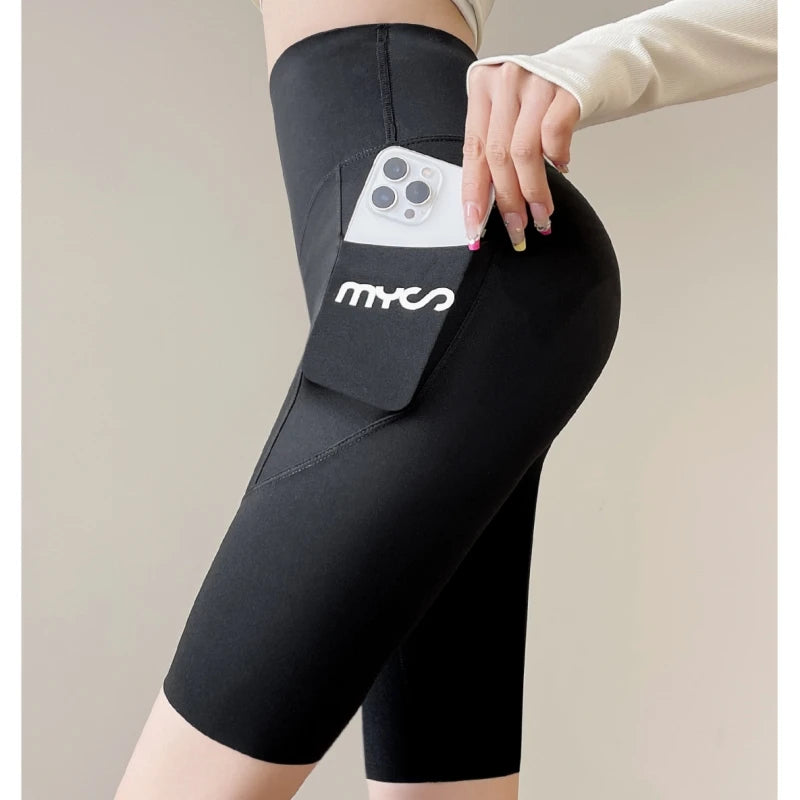 Horetong Women Sports Pants With Pocket High Waist Fitness Running Casual Streetwear Trousers Female Tight Workout Gym Clothing