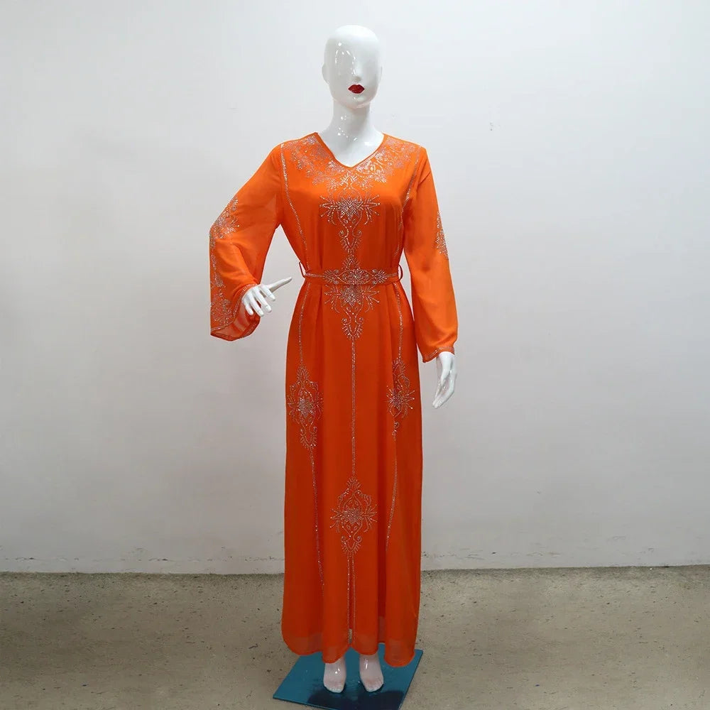 Customized Luxury Abaya Diamonds Muslim Elegant Women Dresses Caftan Moroccan Dubai Kaftan Gown Evening Party Eid Mubarak Jalabi