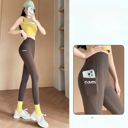 Horetong Women Sports Pants With Pocket High Waist Fitness Running Casual Streetwear Trousers Female Tight Workout Gym Clothing