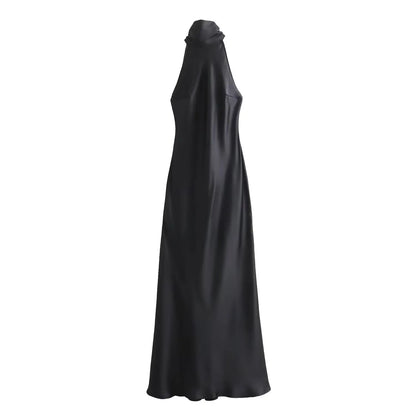 Foridol Halter Satin Dress Women Sexy Backless Burgundy summer spring Dress Elegant Maxi Long Party Dress Christmas Vestidos