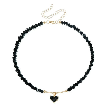 Fashion Heart Beaded Necklace for Women Boho Elegant Irregular Crystal Chain Y2K Choker Exquisite Party Gift Jewelry Accessories