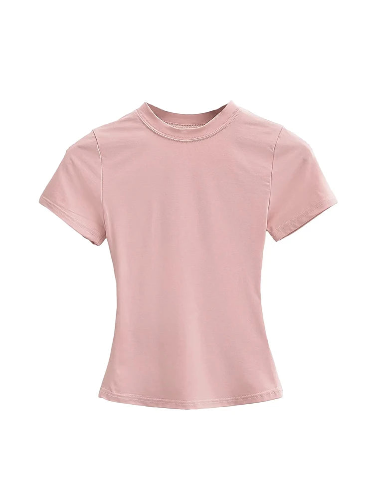 Slim Fit Solid Color Women's Casual T-shirt Short Sleeve Fashion Trend Y2K Top High Quality 2026 New Arrival