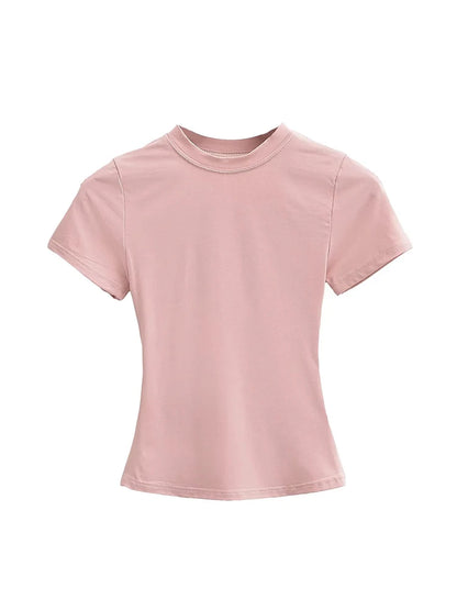 Slim Fit Solid Color Women's Casual T-shirt Short Sleeve Fashion Trend Y2K Top High Quality 2026 New Arrival