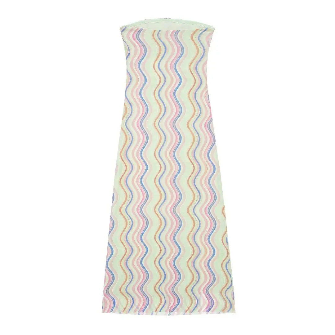 2026 Dress For Women Summer Chic Print Mesh Sleeveless Sexy Side Slit Slim Dresses Wild Beach Resort Style Woman Dress