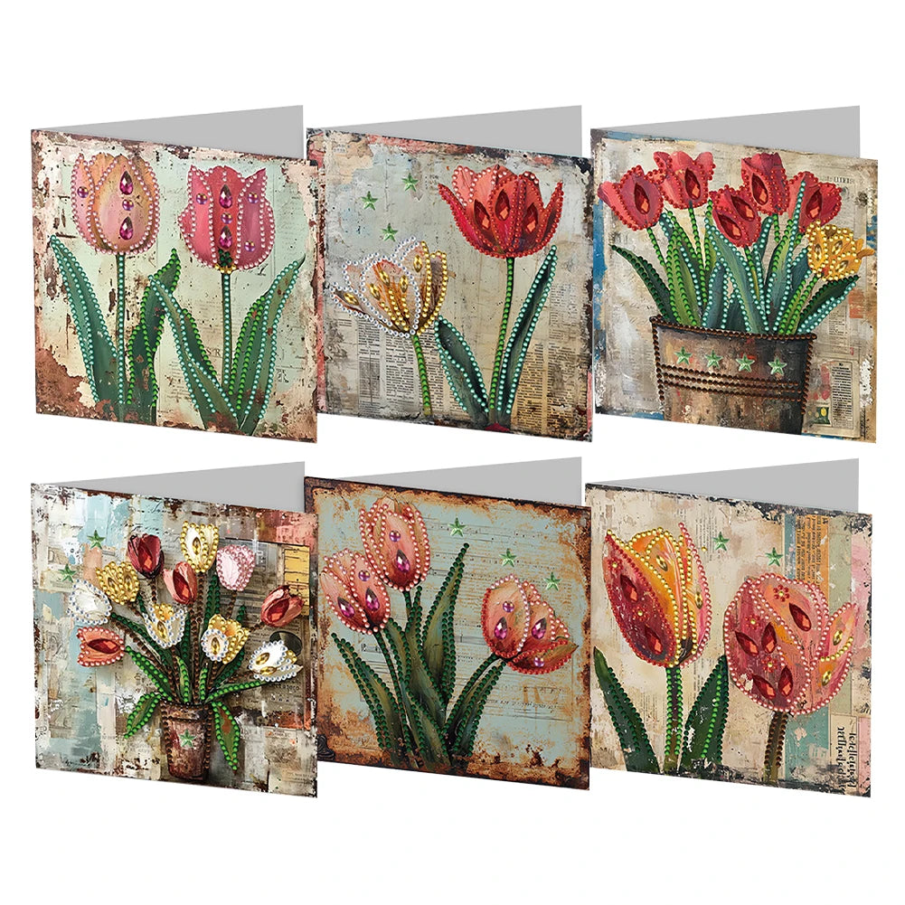 6Pcs DIY Diamond Painting Animal Flower Greeting Card Rinestone Embroidery Arts Craft Cards Kit Birthday Gift for Friend Gift