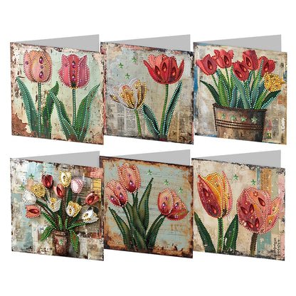 6Pcs DIY Diamond Painting Animal Flower Greeting Card Rinestone Embroidery Arts Craft Cards Kit Birthday Gift for Friend Gift