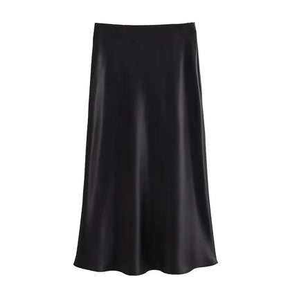 2026 New Women's European And American Style Fashion Silk Satin Texture High Waist Skirt Street Style Elegant Mid-length Skirt