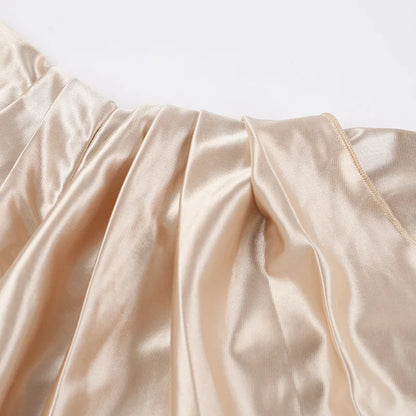 Elegant Satin Solid Color Off-Shoulder Women's Long Dress Sexy High-Waisted Flim Slit Pleated Dress for Lady Party Wedding