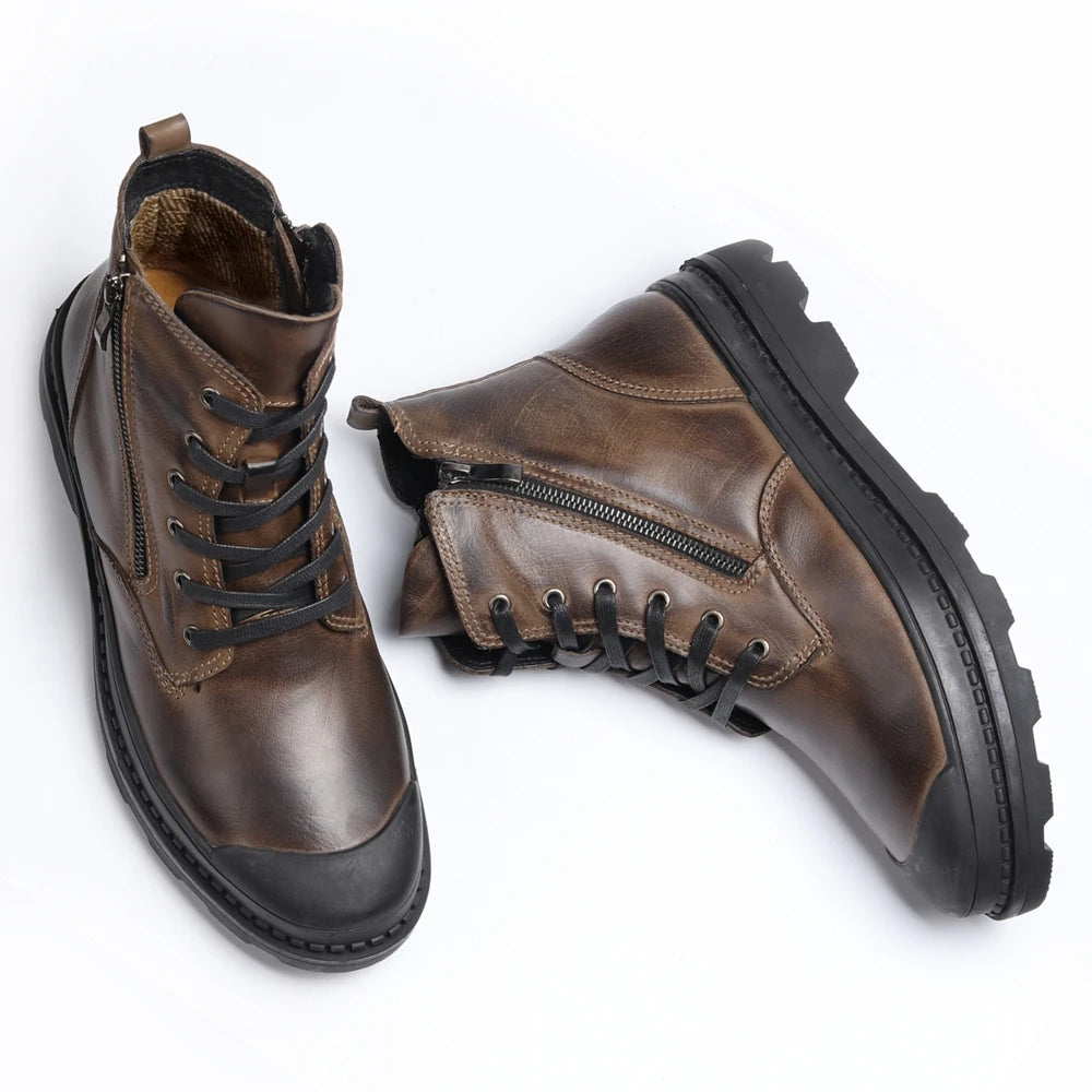 Natural Cow Leather Men Winter Boots Handmade Retro Men Boots Genuine Leather Men Winter Shoes #JM9550