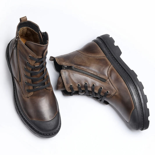 Natural Cow Leather Men Winter Boots Handmade Retro Men Boots Genuine Leather Men Winter Shoes #JM9550