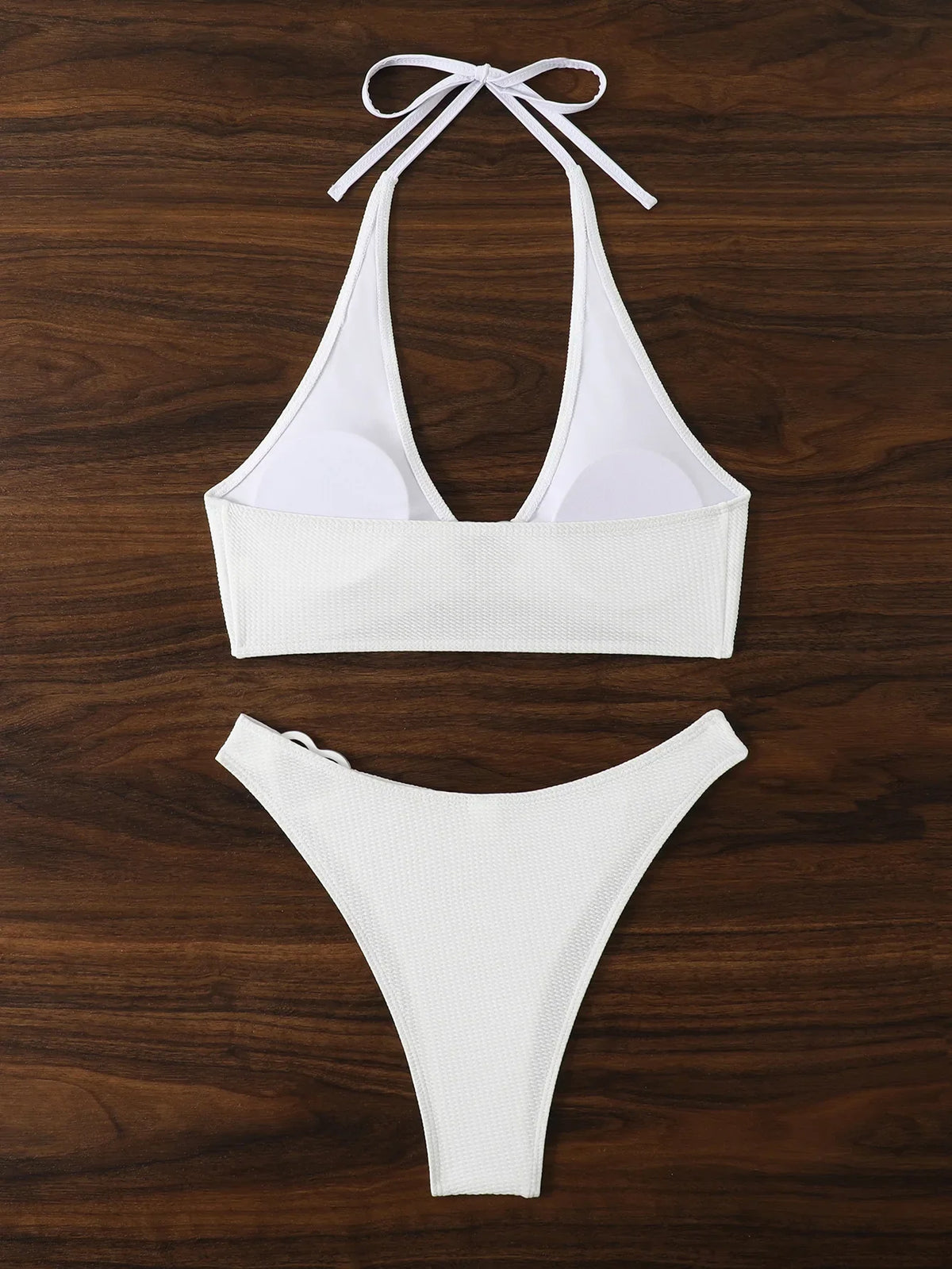 White Thong Bikinis Women 2025 Heart Ring Linked Two Pieces Swimsuit Halter Separate Bikini Set Swim Bathing Suits Beach Wear