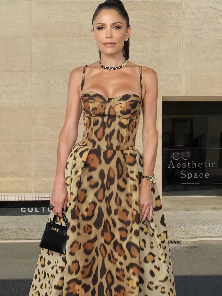 Leopard Print Sleeveless Sling Dress For Women Fashion Chic Backless A Line Dresses 2026 Elegant Female High Street Vestidos