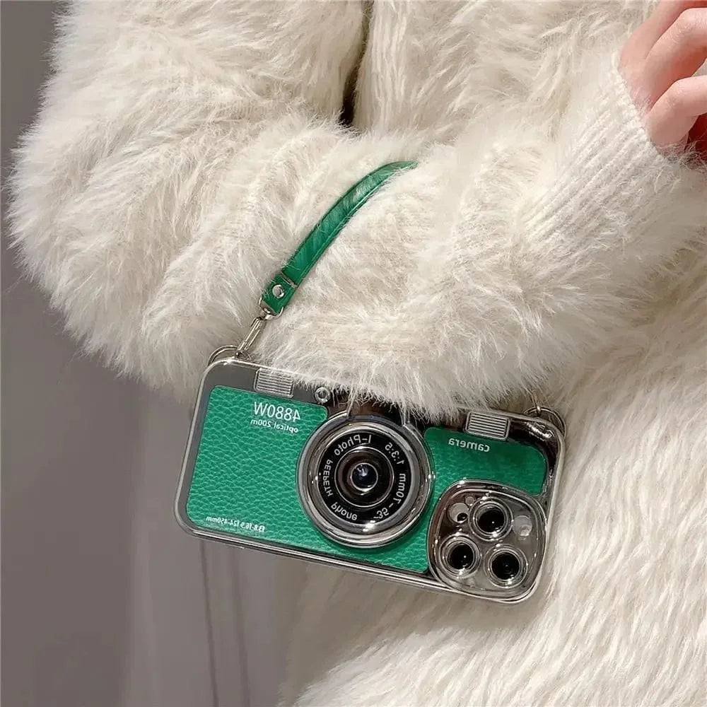 Luxury Retro Stereo Camera Lanyard iPhone Case
