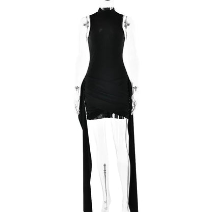 Turtleneck Sleeveless Mini Dress | Ruched Asymmetrical Party Dress - Femstylo