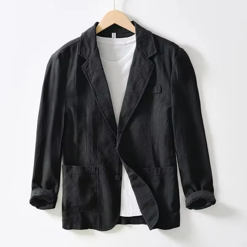 70% Linen 30% Cotton Breathable Men's Blazer Suit Jacket For Men Black Coat For Summer Business Lightweight Male Clothes 2026