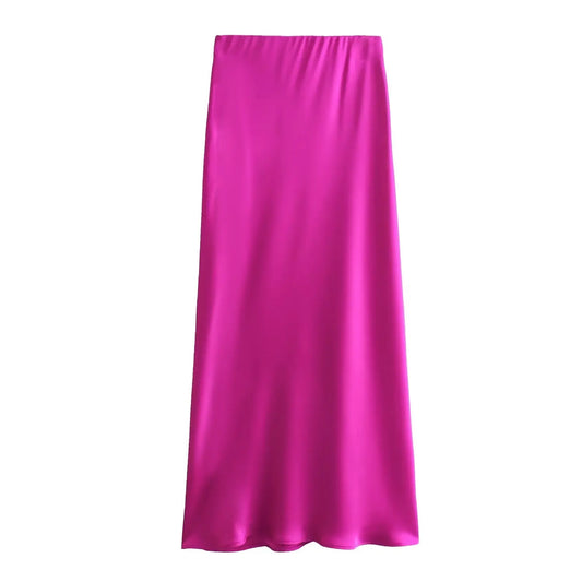 2026 New Women's European And American Style Fashion Silk Satin Texture High Waist Skirt Street Style Elegant Mid-length Skirt