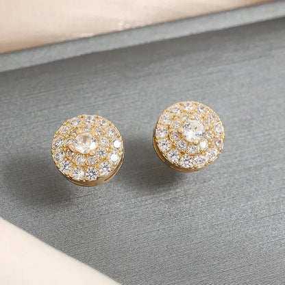 TrendMen Hiphop Rock Round Copper Zirconia Stud Earrings For Men Boy Silver Color Metal Crystal Earring Party Ear Jewelry Gifts