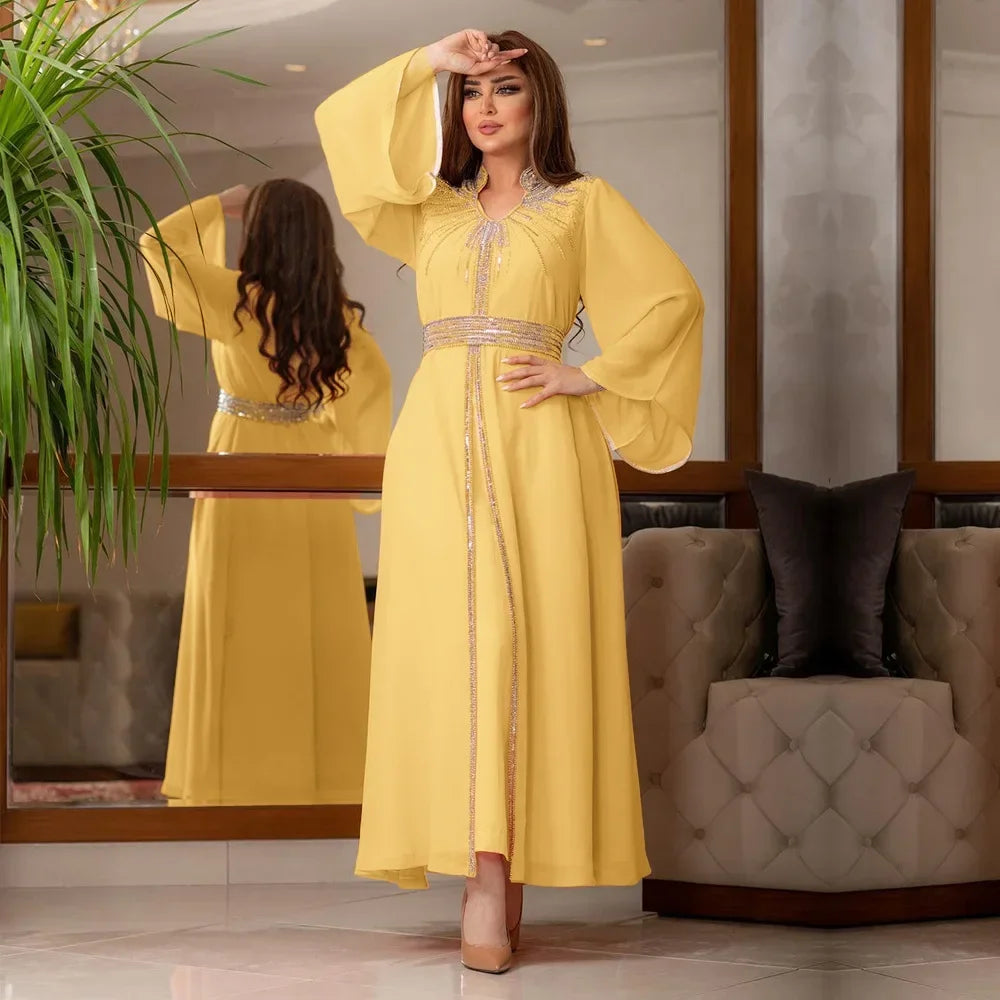 Customized Luxury Abaya Diamonds Muslim Elegant Women Dresses Caftan Moroccan Dubai Kaftan Gown Evening Party Eid Mubarak Jalabi