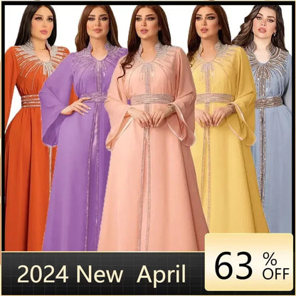 Customized Luxury Abaya Diamonds Muslim Elegant Women Dresses Caftan Moroccan Dubai Kaftan Gown Evening Party Eid Mubarak Jalabi