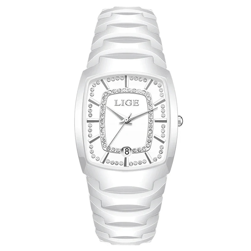Women's Ceramic Tonneau Crystal Dial Watch
