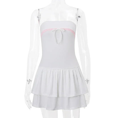 WhereMery Korean Sexy Mini Dress Y2K Sleeveless Bow Lace Playful Summer Tank Dresses Nightclub Party Playful Evening Dresses