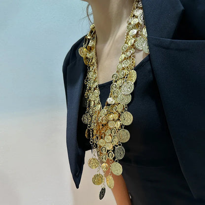 Punk exaggerated retro metal coin pendant necklace Fashion sexy exotic multi-layer fringe necklace waist chain women